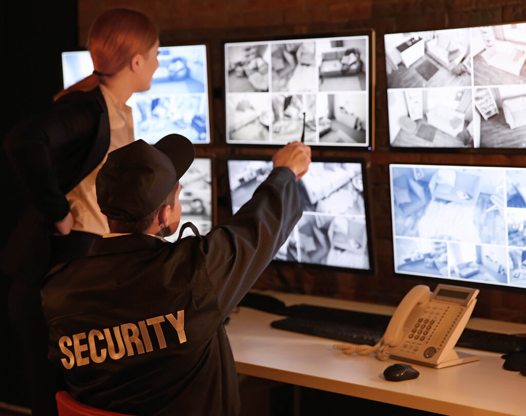 security guard looking monitors